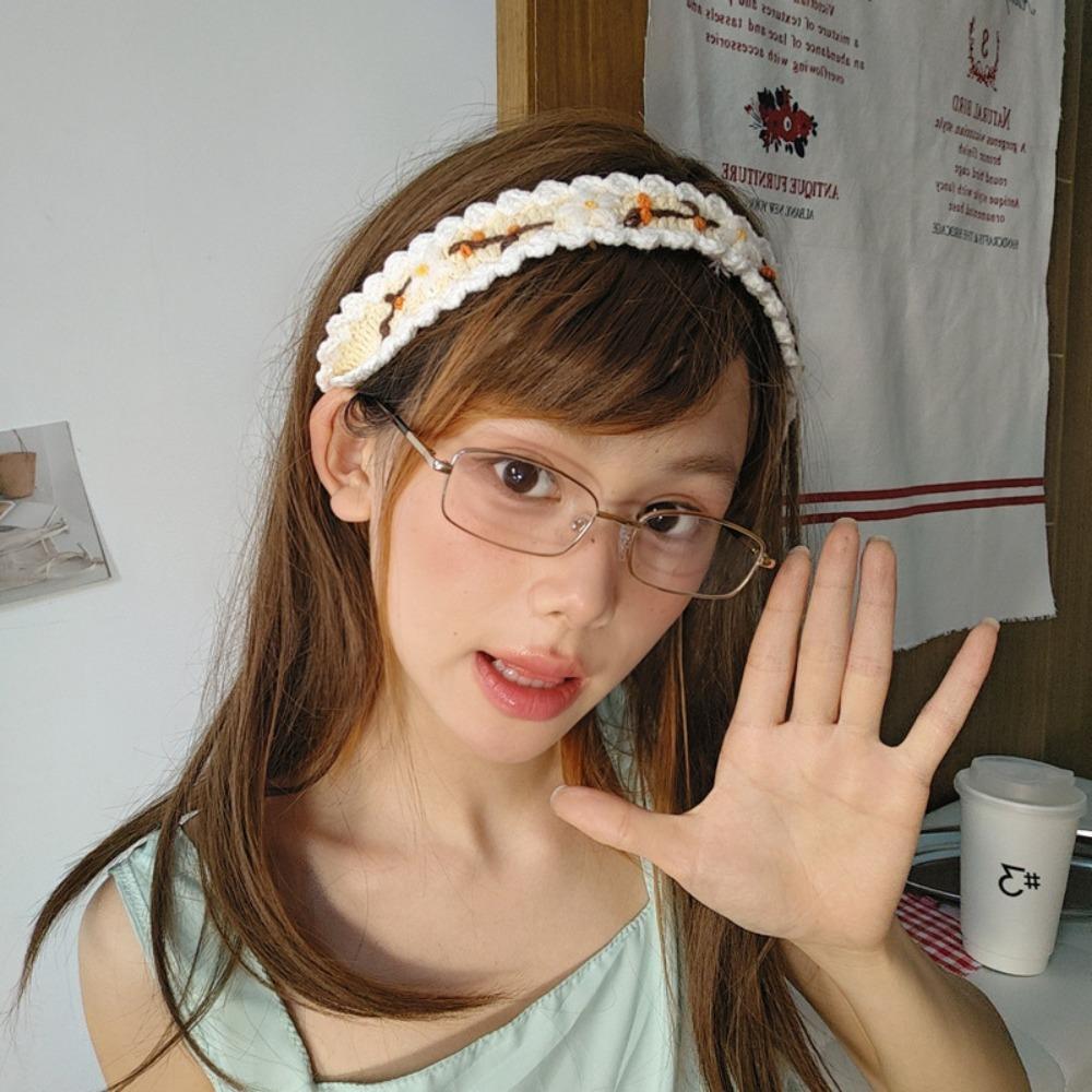 Woolen Yarn Knitted Flower Headband Embroidered Pastoral Style Hair Band Crochet Hair Band  Girls