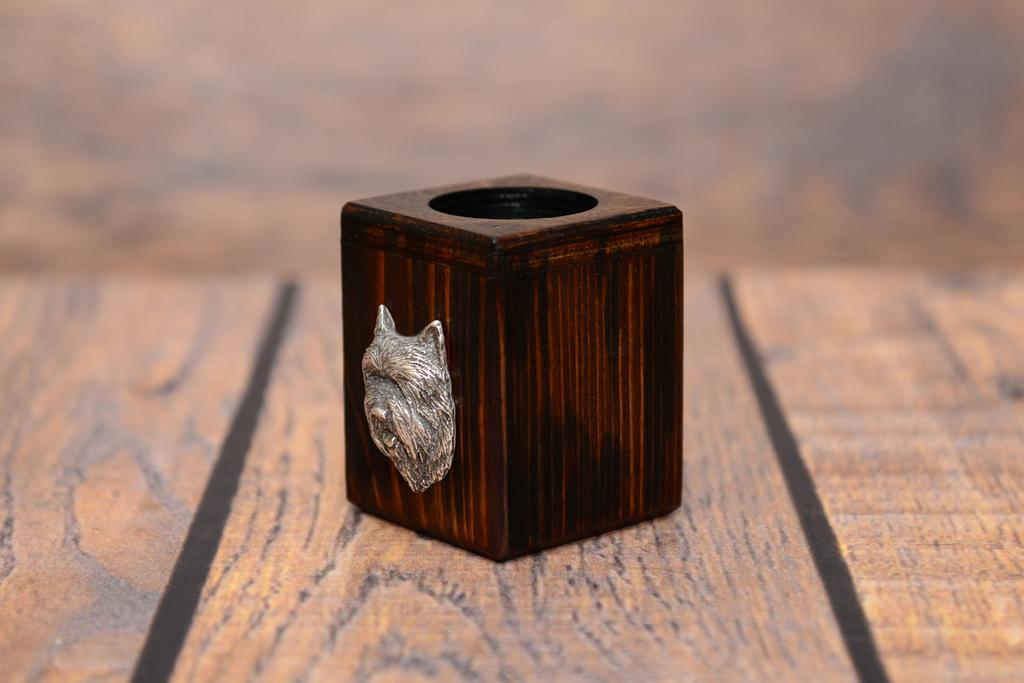 Cairn Terrier II - wooden candle holder with a dog, a unique souvenir after losing a dog, a handicraft from the Art-Dog brand