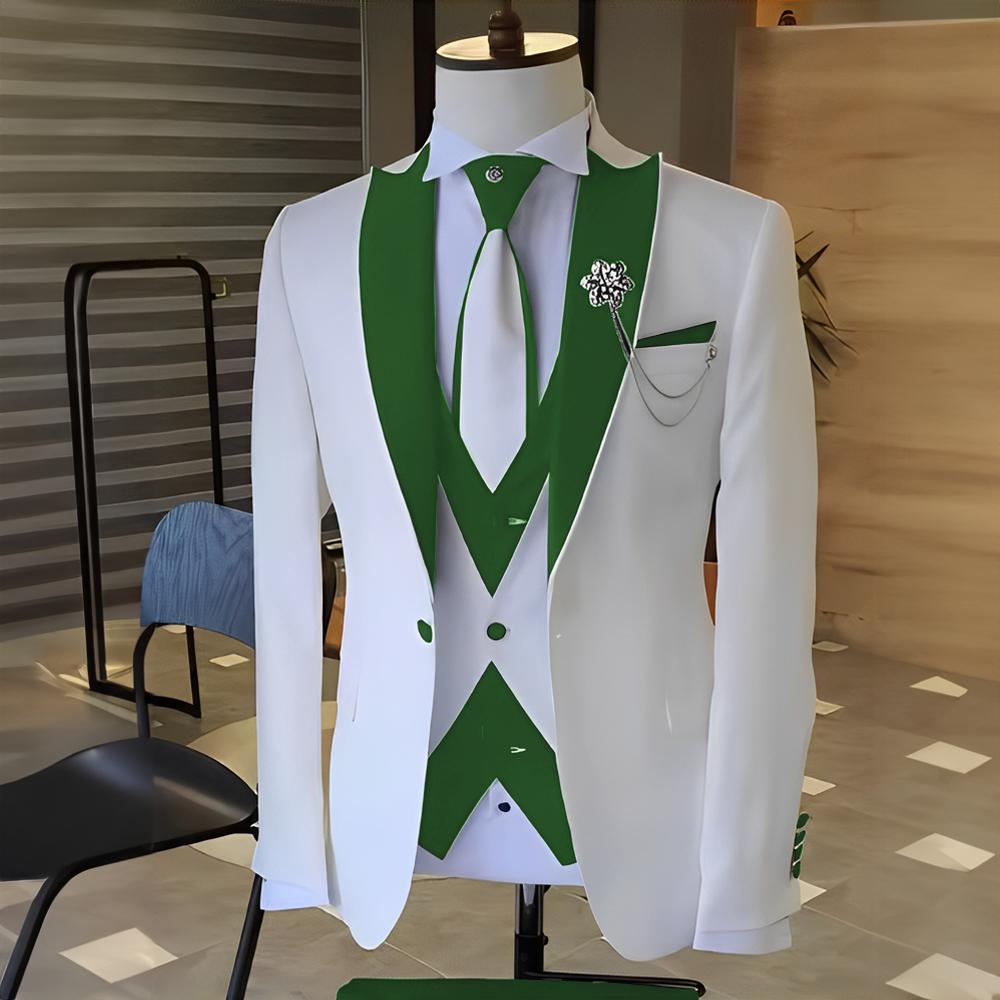 Costume White Men Suits Black Peak Lapel Wedding Tuxedo Terno Masculino Prom Groom 3 Pcs Slim Fit Blazer Sets for Male
