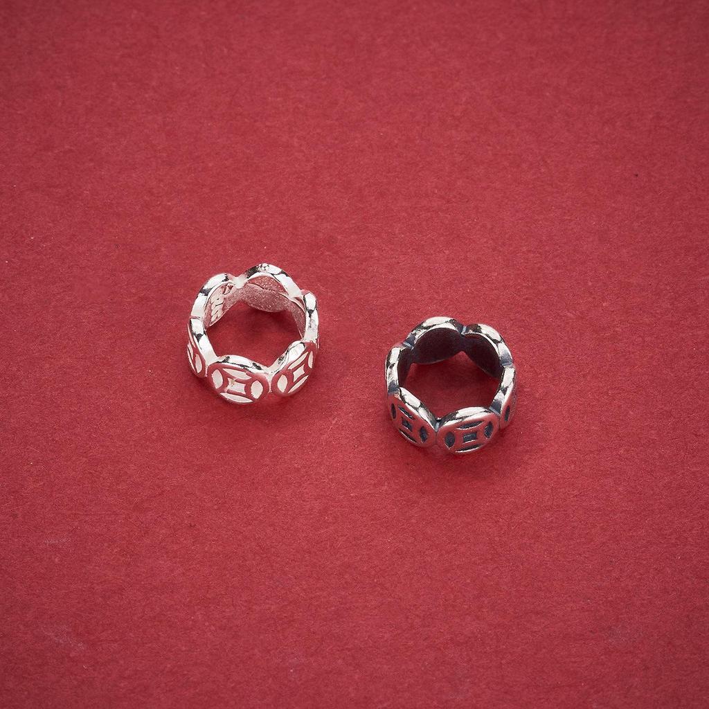 Chinese Style S925 Sterling Silver Large Hole Coin Spacer Wheel Beads for DIY Jewelry Making - Bracelet and Necklace Accessories.