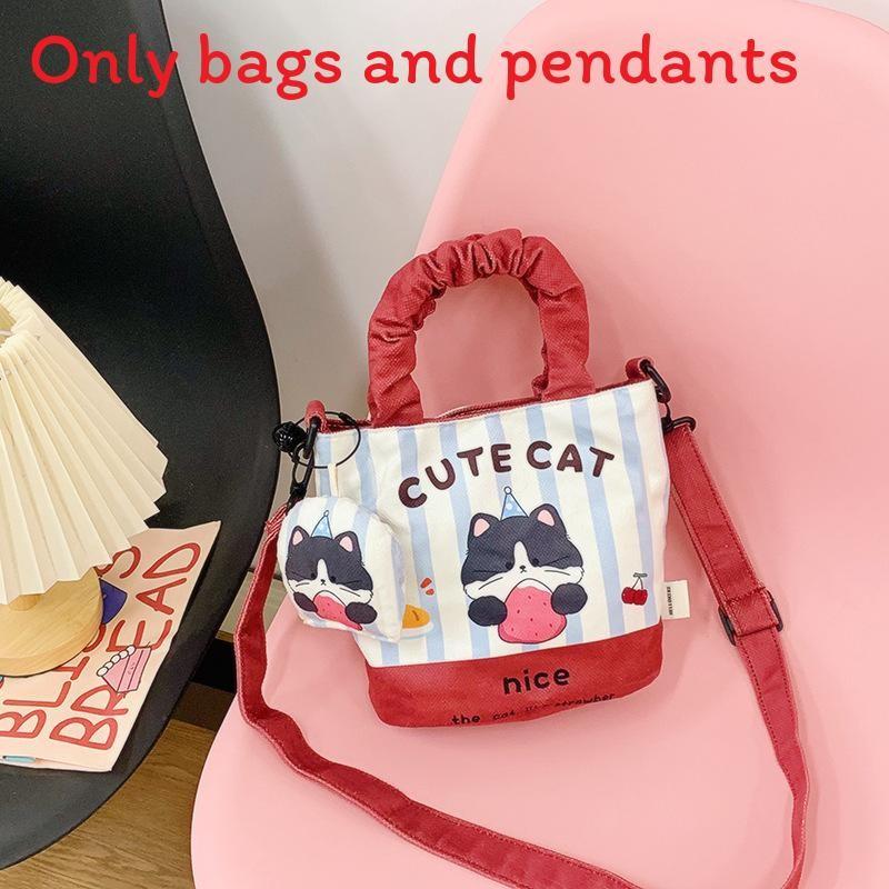 

Водонепроницаемая парусиновая мультяшная сумка-ведро с принтом кошки и медведя для повседневного использования синий