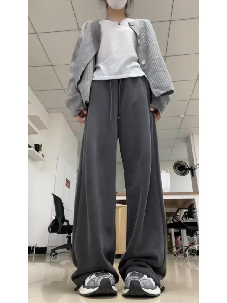 2024 Autumn Women's Off-White American-Style Wide-Leg Cuffed Joggers