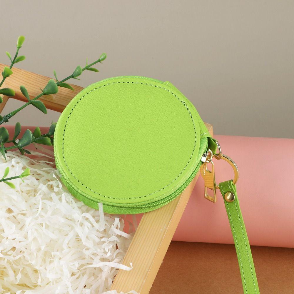 Zipper PU Leather Coin Purse Bag Pendant Keychain Small Storage Bag Round Wallet  Bag Pendant Decor