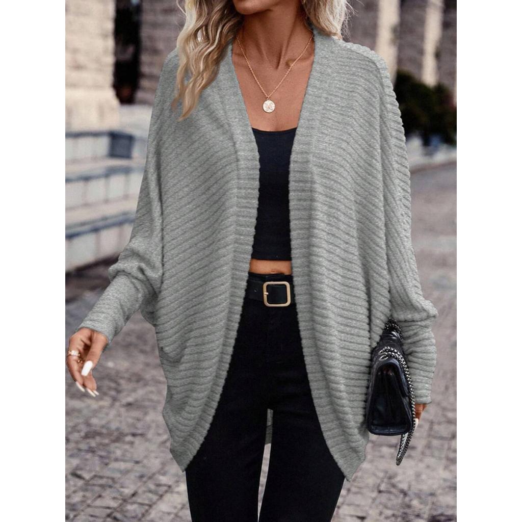 Women's Solid V-neck Loose Knit Cardigan, Autumn Winter Long Sleeve Casual Sweater Coat For European American