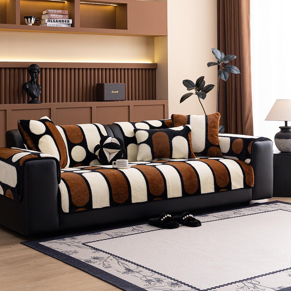 Verdickte Kaninchenplüsch-Sofahülle Rutschfest Hautfreundlich Samt Warm Wohnzimmer Rückenlehne Armlehne Kissen für Herbst Winter
