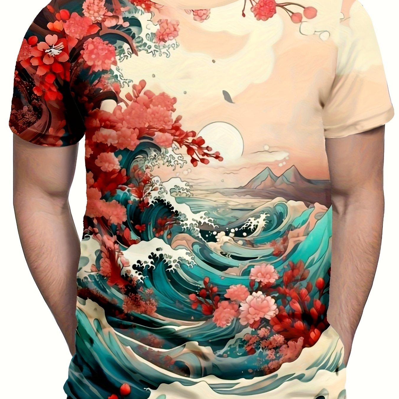 

Трендовая 3D-печать Мужская мода Повседневная Простая Футболка с коротким рукавом Удобная Дышащая Принт цветущей сакуры Короткий рукав 6XL