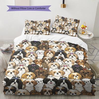 Cartoon Puppy Pattern Bedding,Quilt Set Quilt Cover Pillowcase Home Birthday Gift (1 * Duvet Cover + 2 * Pillowcase, Without Core)