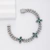 Hot Selling Exquisite Hip Hop Jewelry Single Row CZ Iced Out 10mm Cuban Link Green Zircon Flower Four Leaf Clover Bracelet