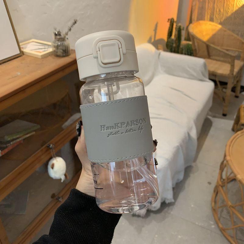 

Высококачественный пластиковый термостакан для воды с трубочкой для студентов - японский стиль, термостойкий, дизайн унисекс 500ml [leather case + straw] серый