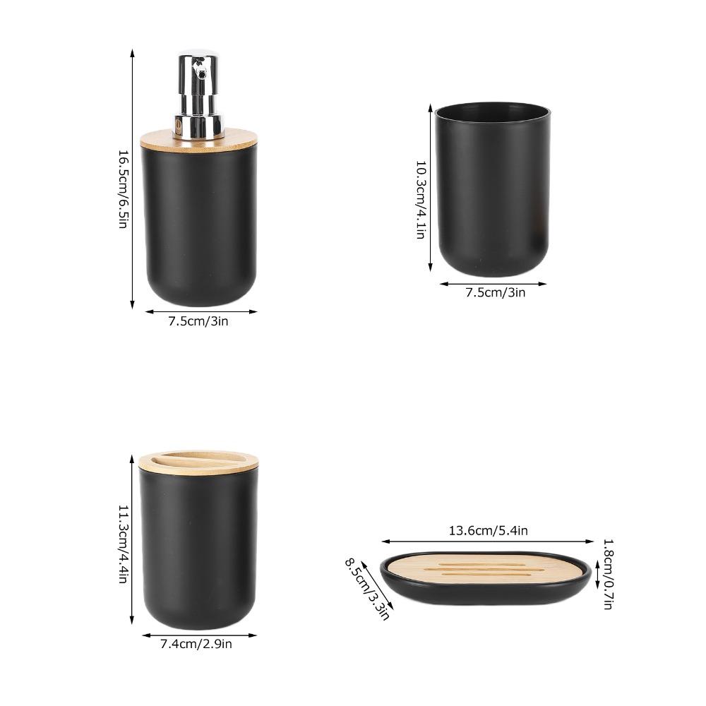 4-Piece Bathroom Accessory Set Plastic Bamboo Bathroom Supplies Set  Washroom Bathroom Counter