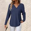 Women's Loose And Comfortable Solid Color Casual Fashion Long Sleeved V-neck Pocket Top