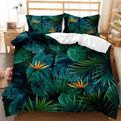 Pflanzenblätter Bettbezug-Set Tropischer Regenwald Gelb und Dunkelgrün Botanisch Tropischer Dschungel Palme Polyester Steppdeckenbezug