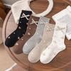 2025 Spring/Autumn Women's Japanese Style Floral Bow Cotton Mid-Calf Socks - Cute College Style for Autumn/Winter