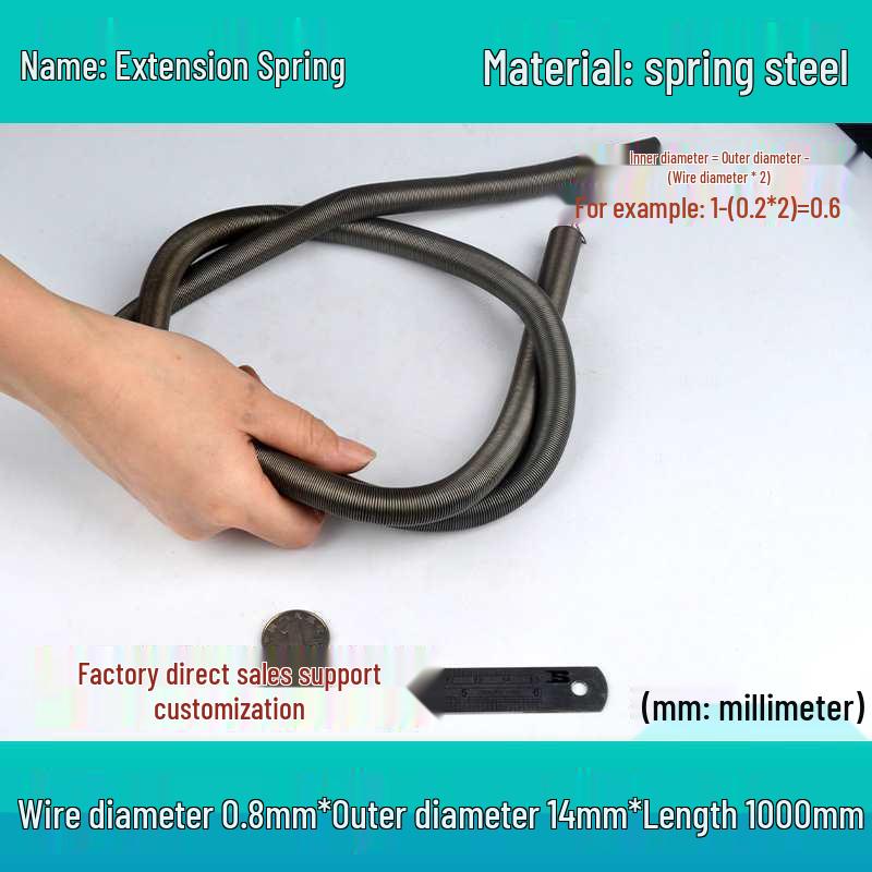 1m Spring Coil Extension with Hook - Strong Tensile Force, Thin Soft Sheath, for Tarpaulins & Sliding Doors