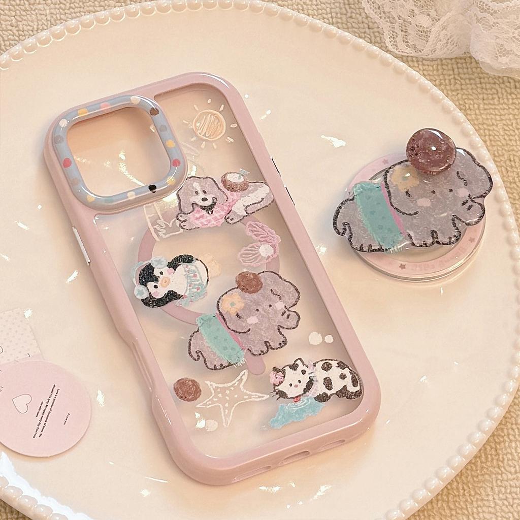 Magnetic 16 ProMax Suitable for IPhone 15 Cute Rotating Elephant Stand Apple 14 Mobile Phone Case 13 Acrylic