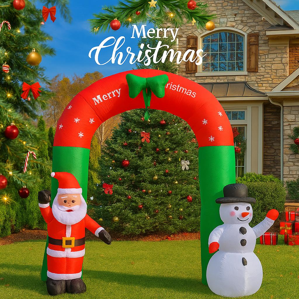 7.87FT Yard Party Decoration Inflatable Arch Santa Claus Snowman Toy LED Lit Xmas Home Ornament Supplies Christmas Holiday Gift