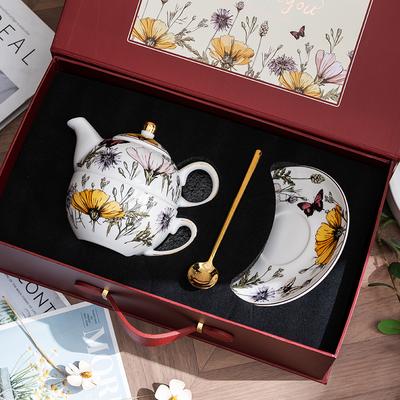 Blumen Qimeng Kaffeetasse High-End exquisite Kinder- und Mutterkanne Englisches Nachmittagstee-Set Exquisites Geschenk Kaffeetasse und Untertasse Set