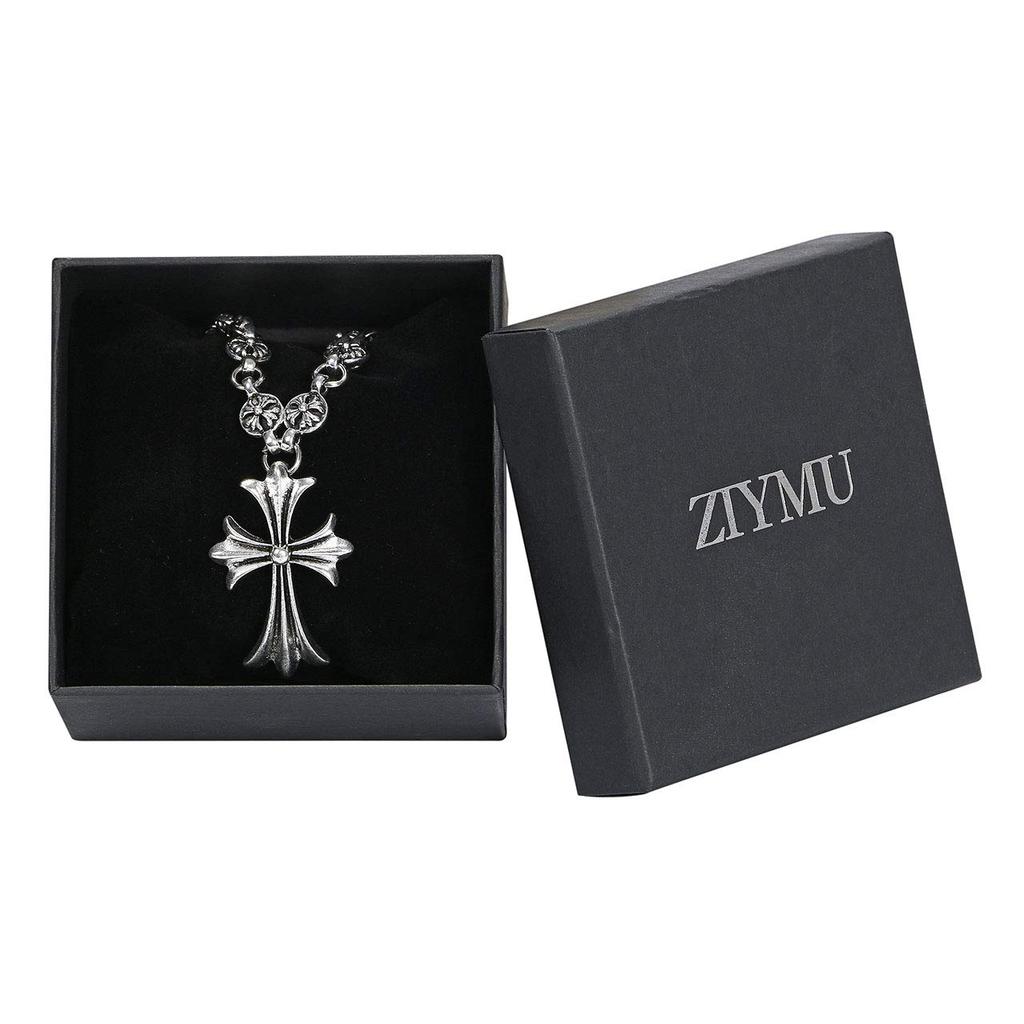 ZIYMU Gothic Rosenkranz Kreuz Halskette mit Kugel für Männer und Kette, 50cm, Frauen, p-023