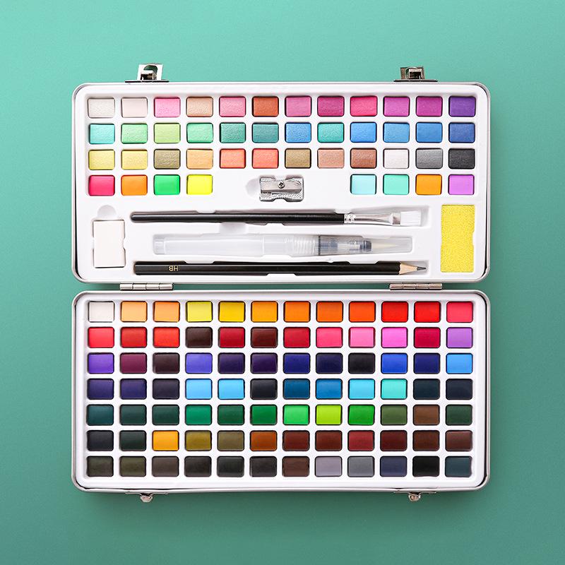 Portable Solid Watercolor Paint Set: 50, 72, 90, 100, 128 Colors for Art Students