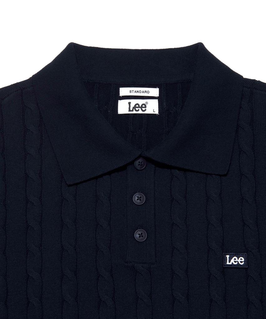 LEE Cable Collar Short Sleeve Knit Navy
