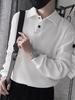 Men's White Oversized Waffle Polo - Autumn/Winter Heavyweight Turn-Down Collar Outerwear