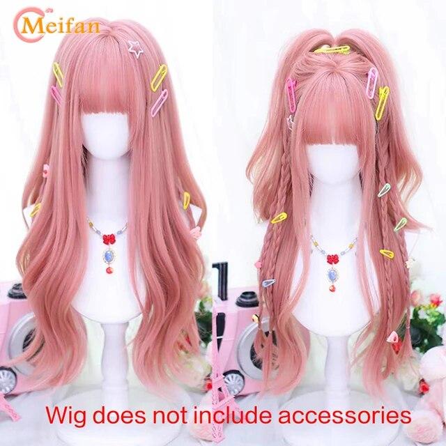 Synthetische lange Ombre bunte Cosplay Lolita Harajuku Perücke mit Pony natürliche wellige Halloween rosa lila blau tägliche Perücken