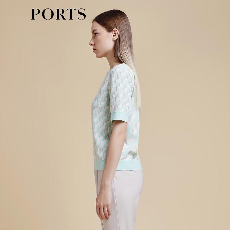 PORTS Women's Spring/Summer Color-block Logo Knit Short Sleeve Top LD8K711PXE006