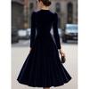 Spring Summer New Women's Elegant Round Neck Long Sleeve Korean Velvet Dress, Leisure Fashion For Women