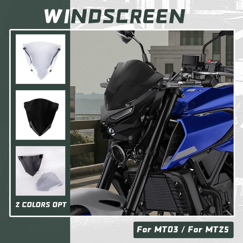 Motorcycle Front Windshield Windscreen Compatible with Yamaha MT-03 MT-25 2020 2021 2022 2023 2024 Wind Screen Fairing Deflector Protector (Light