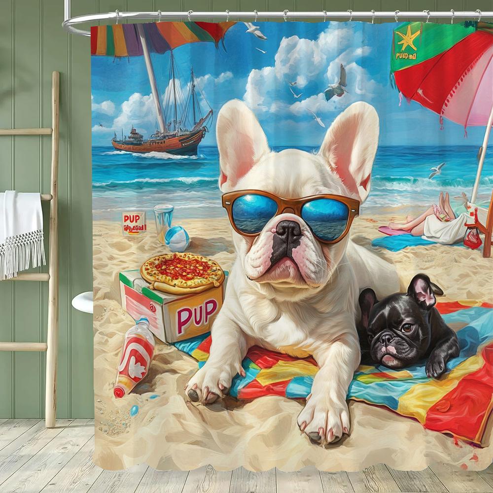 1 piece Cartoon Cat Shower Curtain, Cute Cat and Dog Bathroom Decorative Curtain, Home Printed Polyester Curtain with Hooks