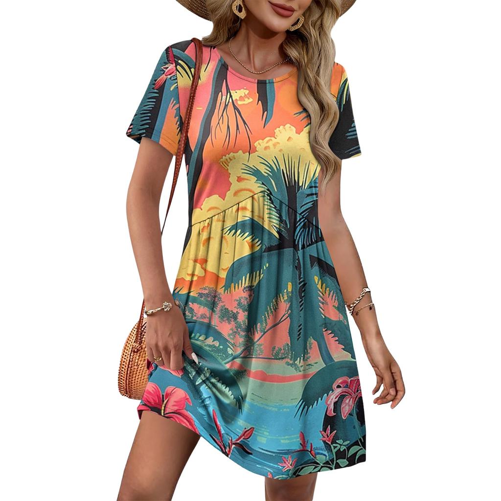 Dresses For Women Short Sleeve O Neck Casual Dresses Waist Maternity Dress With Pockets