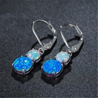 Fashion Long Dangle Earrings Vintage White/Blue Imitation Fire Opal Geometric Drop Earrings For Women Accessories Zircon Gifts