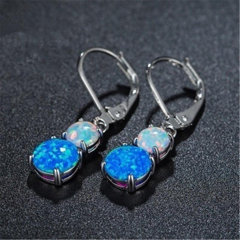Fashion Long Dangle Earrings Vintage White/Blue Imitation Fire Opal Geometric Drop Earrings For Women Accessories Zircon Gifts