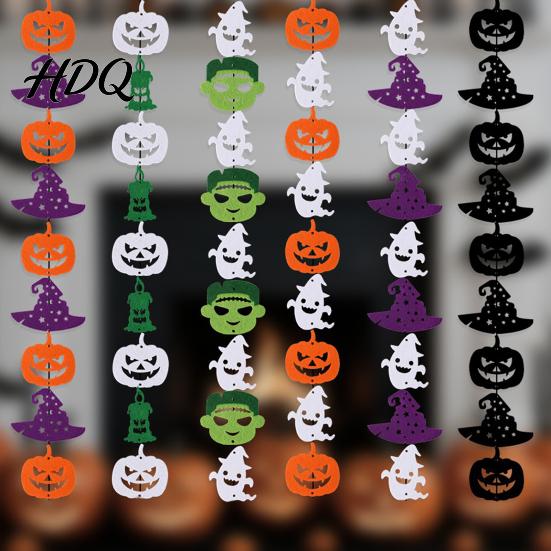 Felt Halloween Bunting Party Hanging Garland Creepy Pumpkin Ghost Skull Witch Hat Festival Celebration Decor Streamer Horror Banner Backdrop