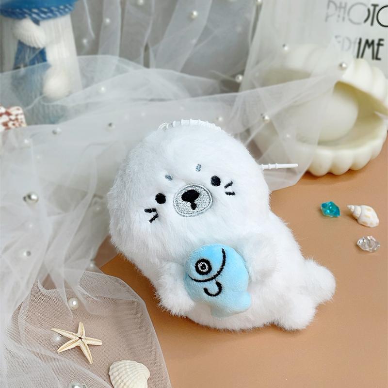 Fluffy Cute Ocean Animal Plush Keychain Stuffed Doll Pendant Keyring Portable Shoulder Bag Ornament for Teen Girls