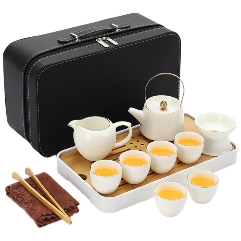 Gilded Mutton Fat Jade White Porcelain Travel Tea Set