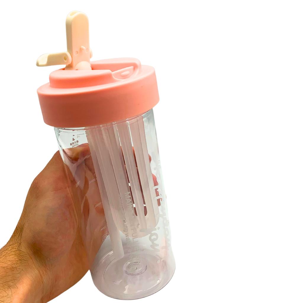 Water Bottle Drink With Straw Durable With Graduated Filter 600 Ml