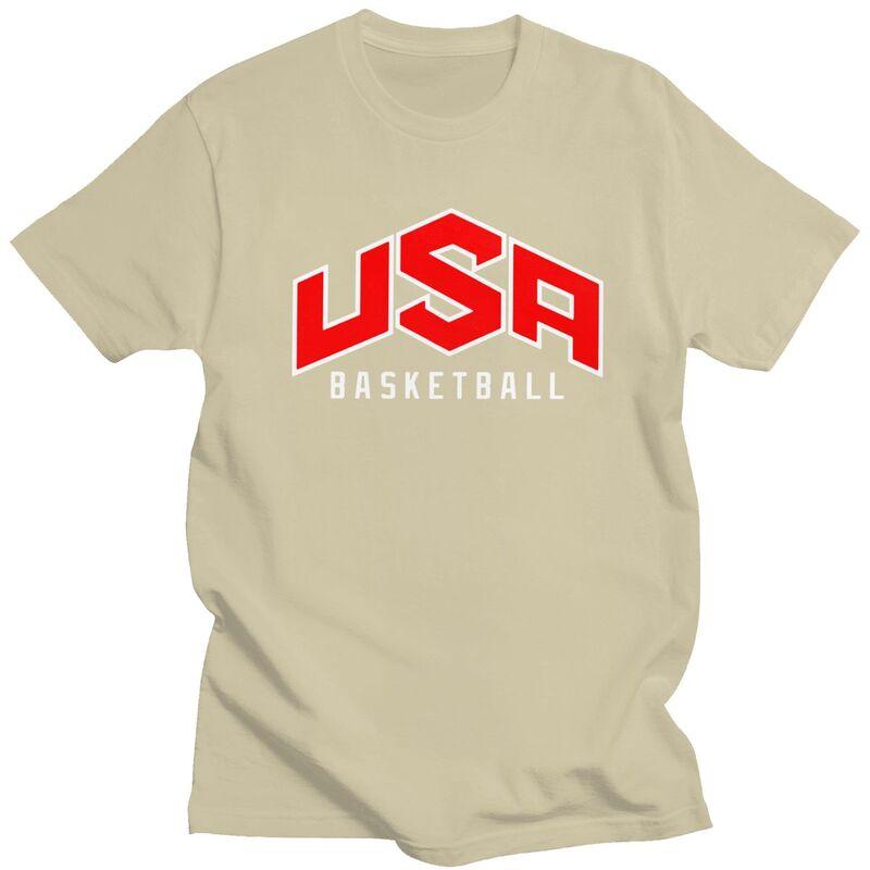 Male USA Basketball T Shirts Round Neck Pure Cotton Short Sleeve TShirt Casual Loose Fit Streetwear Clothes