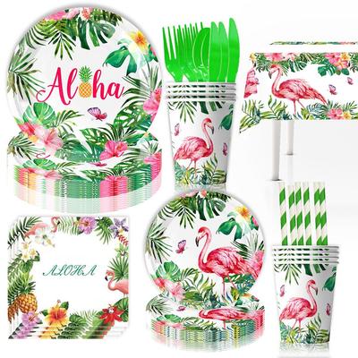 Hawaiian Floral Party Disposable Tableware Set: Plates, Cups, and Napkins for Summer Celebrations