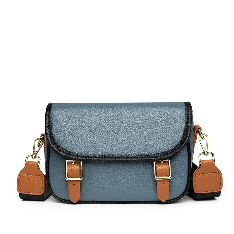 Real Cowhide Lychee Pattern Messenger Bag Contrasting Color Messenger Shoulder Messenger Bag Plus