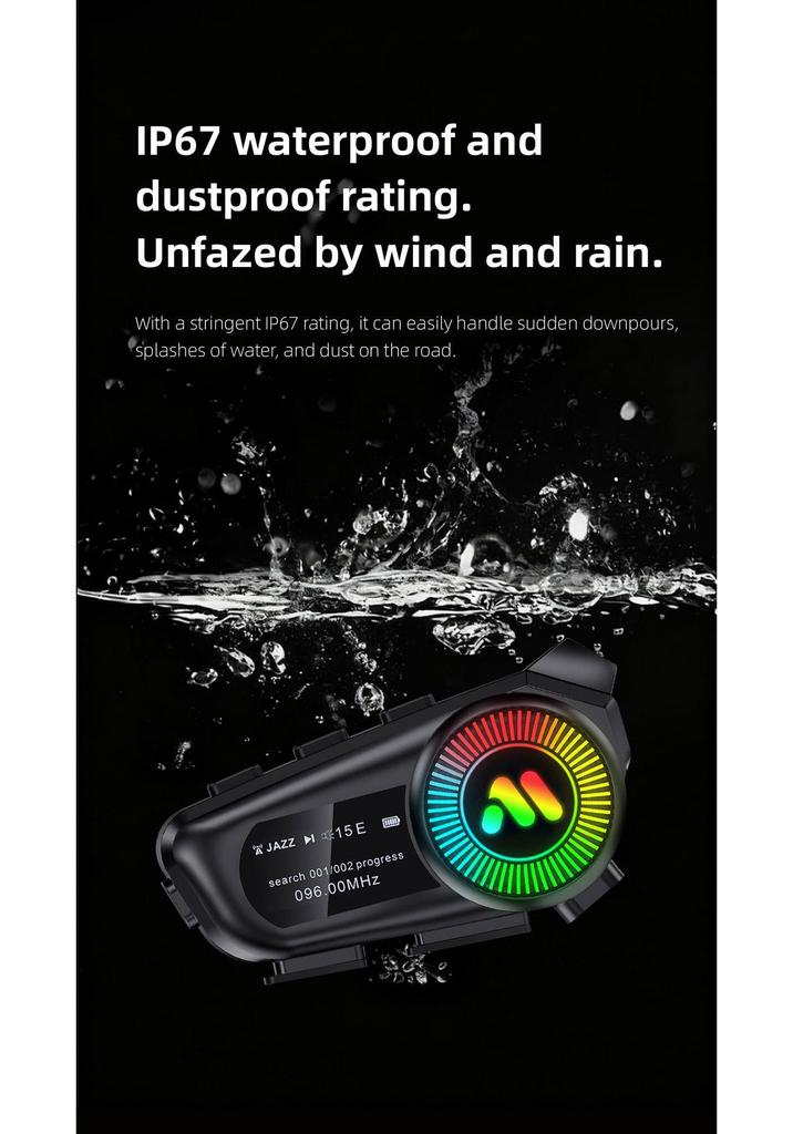 R1 Bluetooth Helmet Earphone: Waterproof, Dustproof, Long Battery Life, Display, Noise-Cancelling for Motorcycles