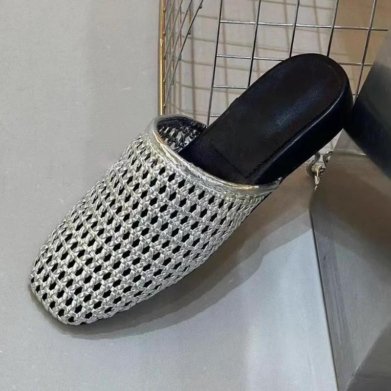 

Fashion Summer Fashion Weave Hollow Flat Slippers Women Round Toe Thick Bottom Design Platform Sandals Comfortable Holiday Beach Sandals 35 серебряный