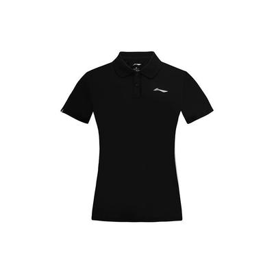 Li Ning Feather Series Solid Color Quick-Dry Short Sleeve Polo Shirt Women Tops Black APLR126-3
