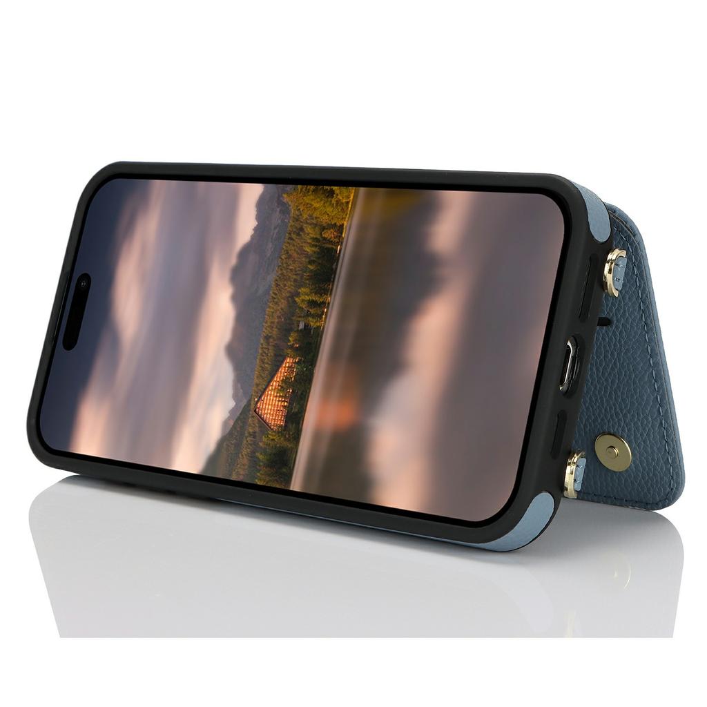 Pro iPhone 14 Plus/15 Plus Pouzdro s držákem na karty, Stojánkem, RFID blokováním PU+TPU Zadní kryt telefonu