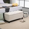 Panca con Spazio Contenitore, Panca Imbottita con Aspetto Lino, Pouf Contenitore con Gambe in Legno