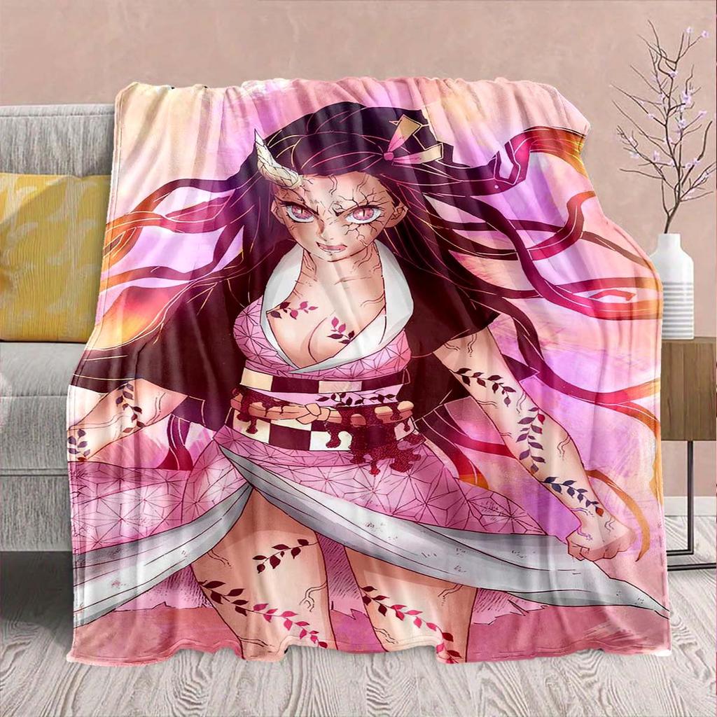 Demon Slayer Anime Flannel Blanket - Soft Warm Perfect for Sofa, Bedding Camping Travel Office Home Decor -QJY