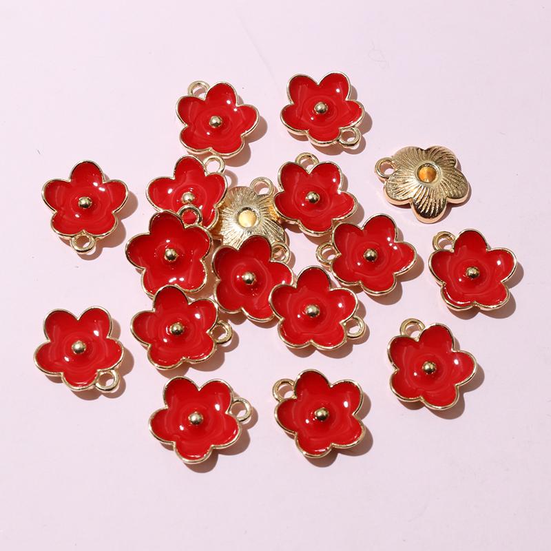 20pcs 13x11.5mm Enamel Cute Small Flower Charms Pendant DIY Jewelry Making Accessories Findings for Bracelet Earrings Keychains