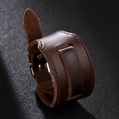 Cowhide Bracelet Retro Men's Wide Leather Watchband Biker Cuff Wristband Bracelet