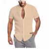 Summer V-neck Linen New Cardigan Stand-up Collar Short-sleeved Men's Shirt