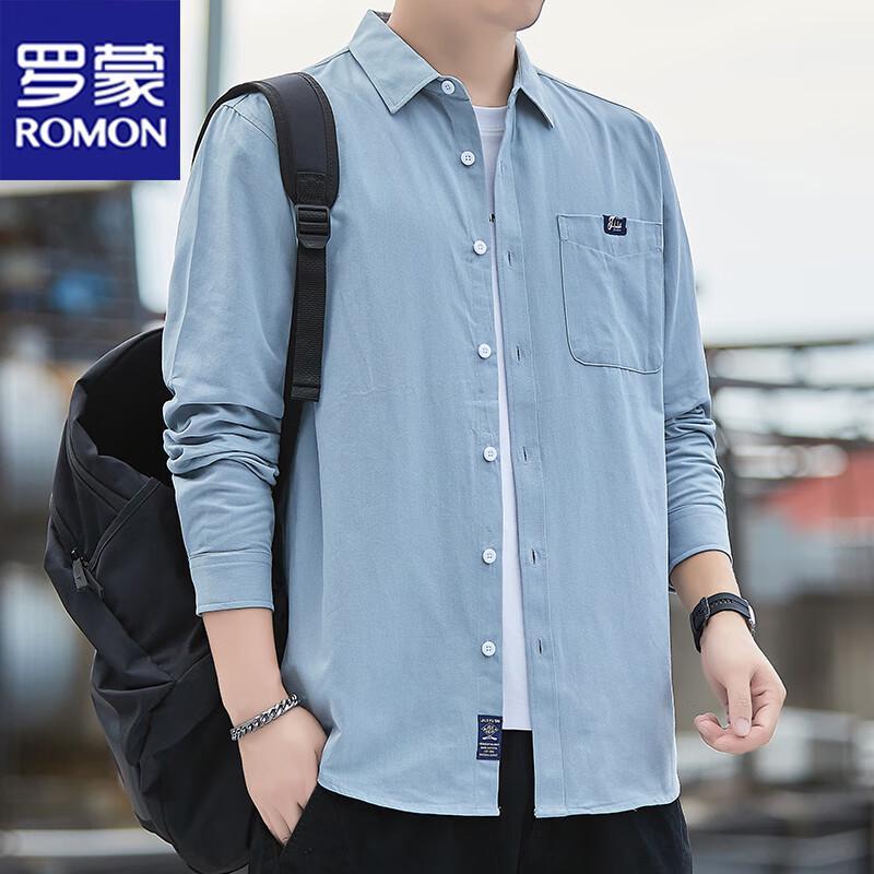 ROMON Men's Long-Sleeve Lapel Casual Shirt